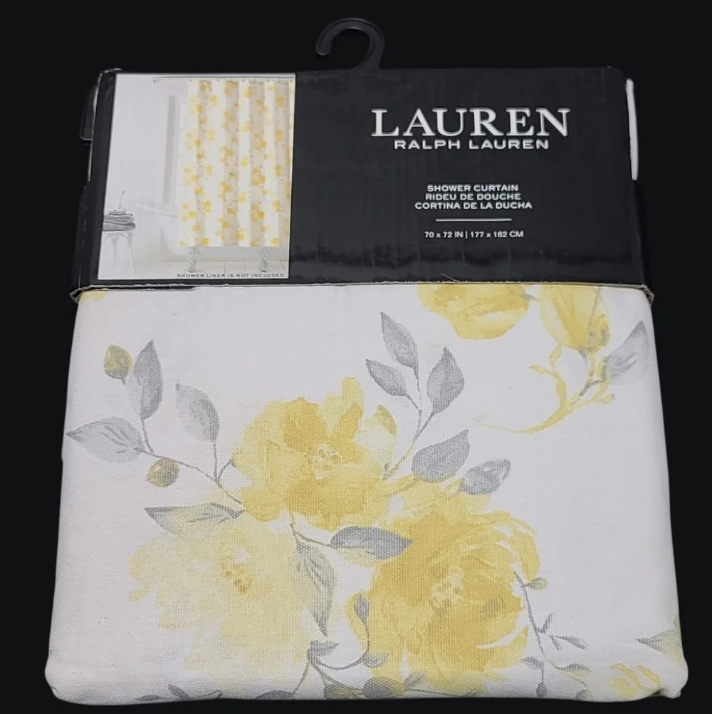 RALPH Lauren Yellow Rose Floral Fabric Shower Curtain Bathroom Decor NEW